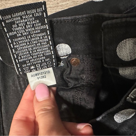 7 for all mankind High Rise Slim Kick Jeans In Black With White Polka Dots SZ26 - Picture 10 of 12